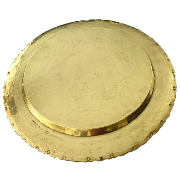 Brass Tray Wall Plate 18" Engraved Design “Fu” Blessings Hong Kong Vintage MCM - Picture 4 of 11